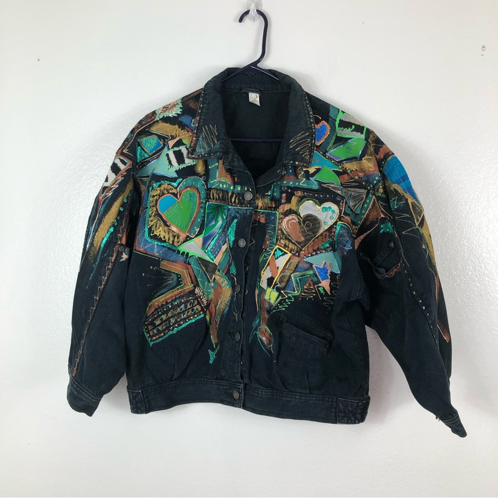 VINTAGE 90s SEATTLE BLUES DENIM JEAN ART TO WEAR JACKET SIZE M LONG SLEEVES